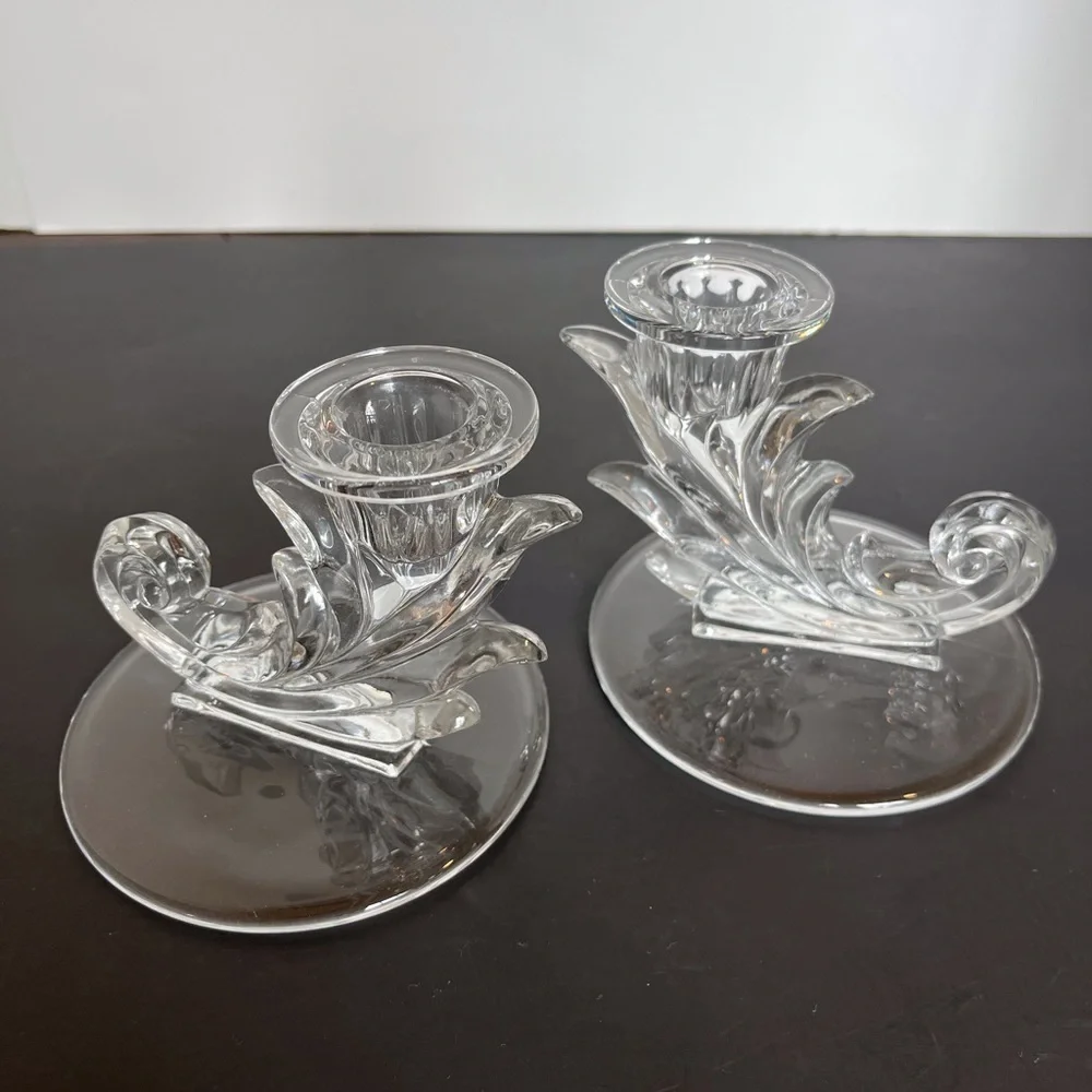 Vintage Art Deco Fostoria Glass Candlestick Holders